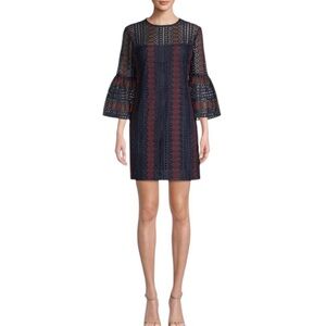 TRINA TURK Shift Dress 8 Lace Embroidered    Bell Sleeves Resort Cruise
